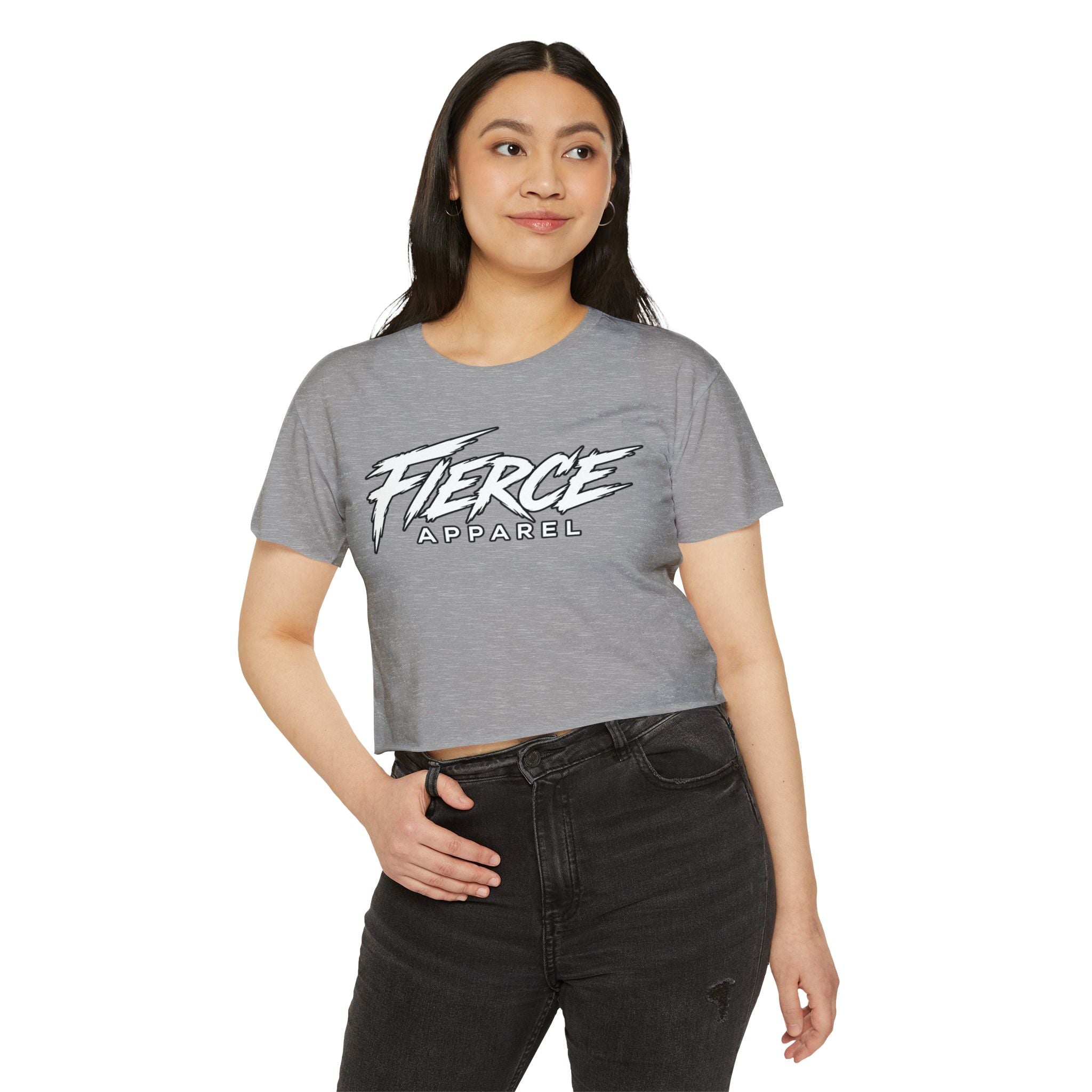 Women's Cropped Tee — "She Ain't Done Yet" Fitness Graphic